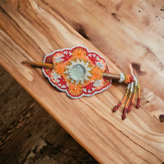 Native American Style Barrette Orange and Red accent-4