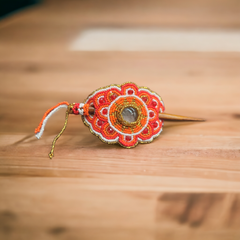 Native American Style Barrette Orange and Red accent-3