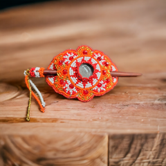 Native American Style Barrette Orange and Red accent-2
