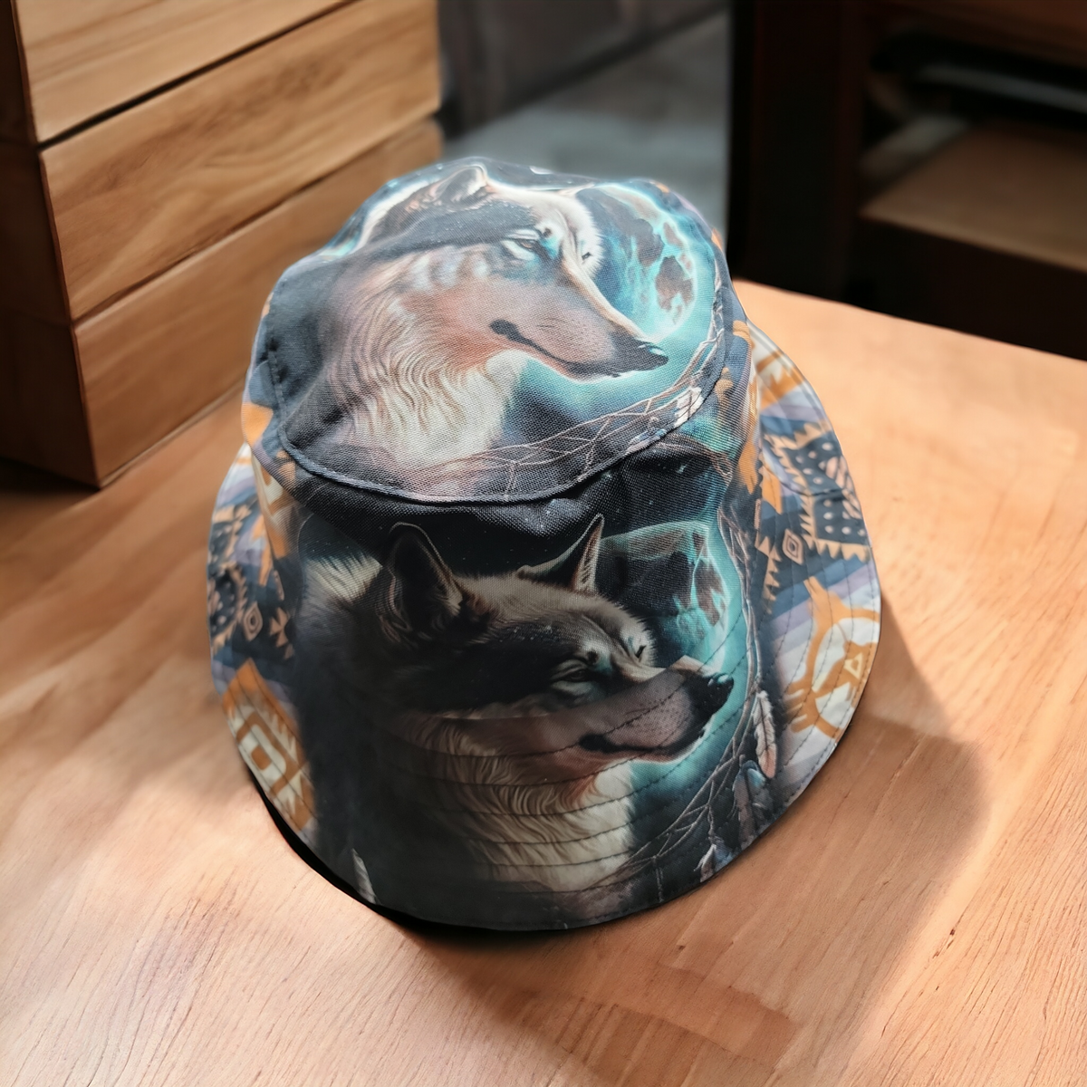Blue Wolf Native Style Bucket Hat-1