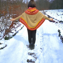 Light Brown poncho with sleeves is knit of alpaca fibers #0028-2