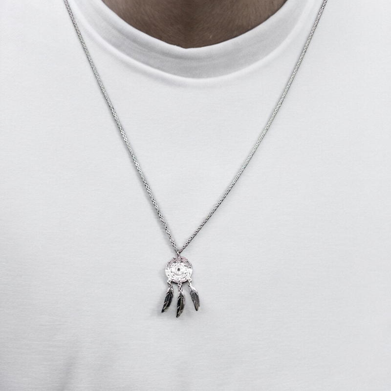Dreamcatcher Stainless Steel Necklace Pendants With Long Chain-1