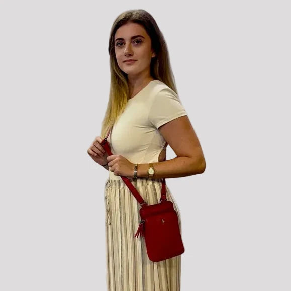 Greenwood Leather Compact Mini Crossbody. Slim Full-Grain Leather Phone Bag & Travel Organizer-19