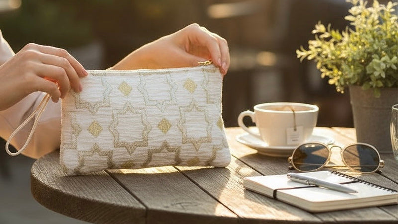 Brocade White Pouch (2 sizes available)-1