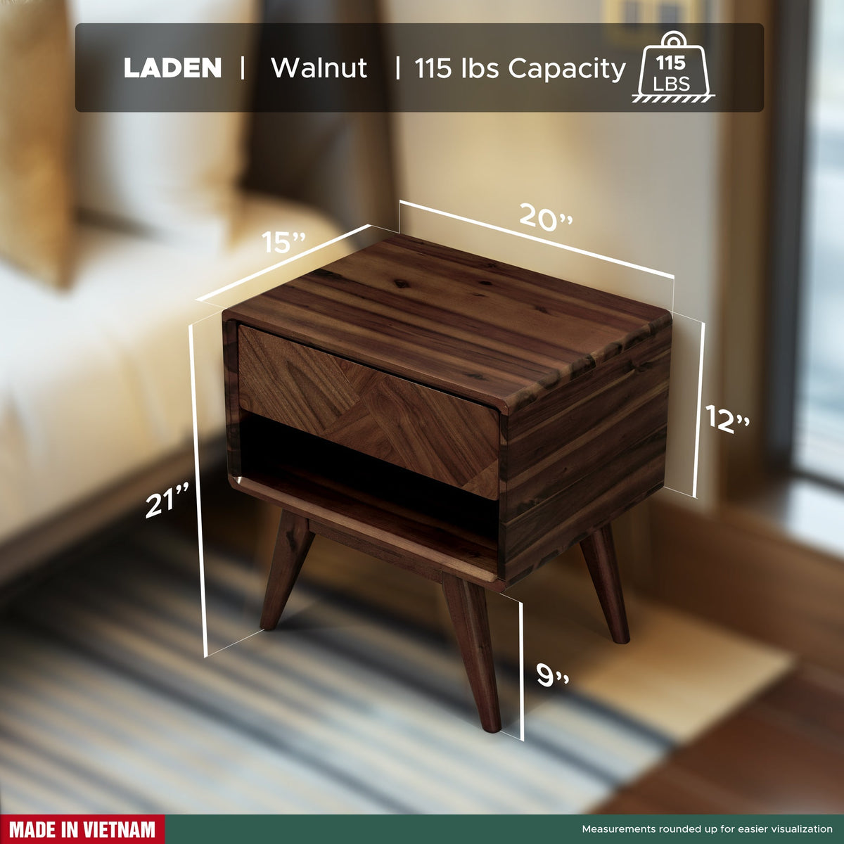 Laden Handcrafted Solid Wood Nightstand-13