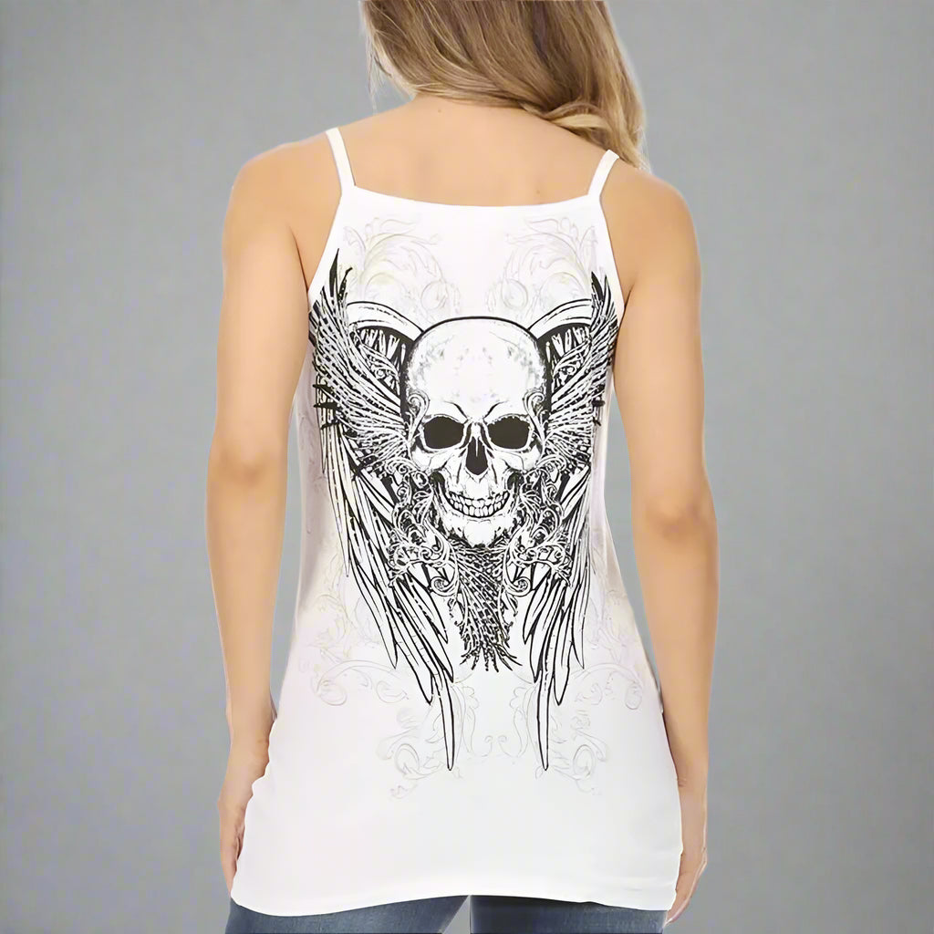 Women's Rhinestone Skull & Wings Tank Top-3
