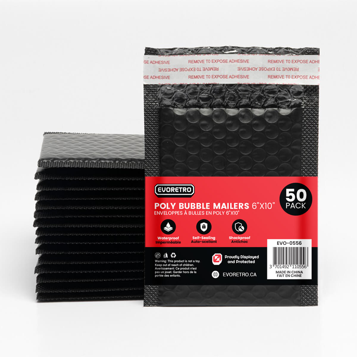 EVORETRO 50x Poly Bubble Mailers  6x10" – Black Protective Shipping Envelopes