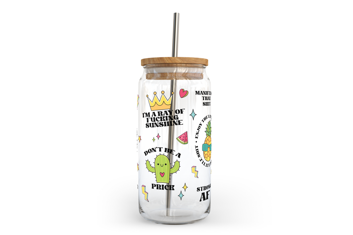 Pop Art Affirmations Glass Can with Bamboo Lid-2