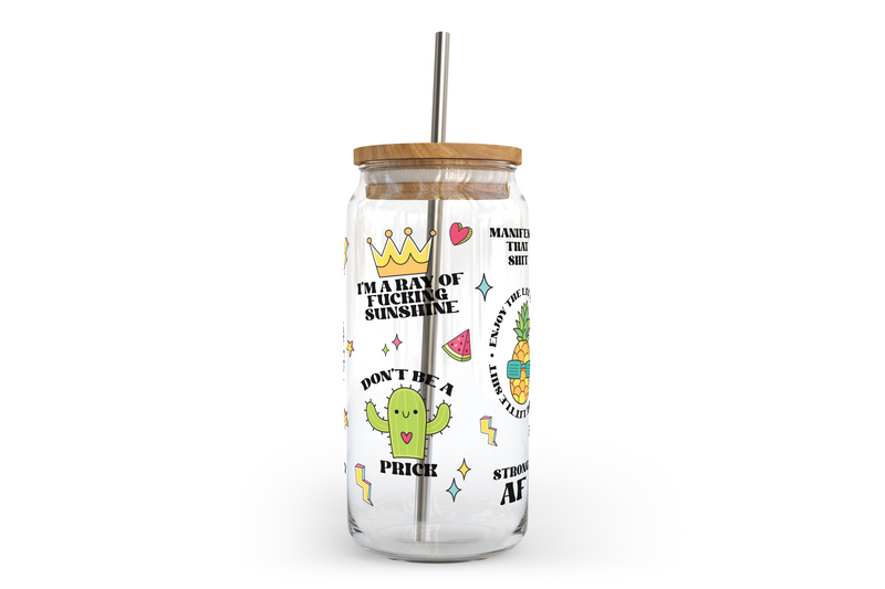 Pop Art Affirmations Glass Can with Bamboo Lid-2