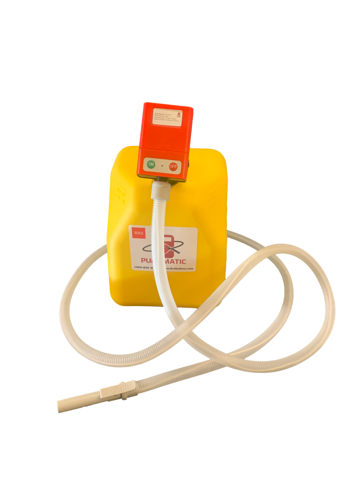 PUMPMATIC 12 FT HOSE + 5 GALLON YELLOW DIESEL CAN COMBO KIT - 3.2 GPM - GAS, DIESEL, KEROSENE