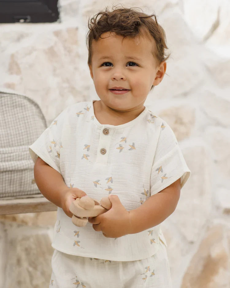 Woven Boxy Top + Short Set | Birds | Quincy Mae-1