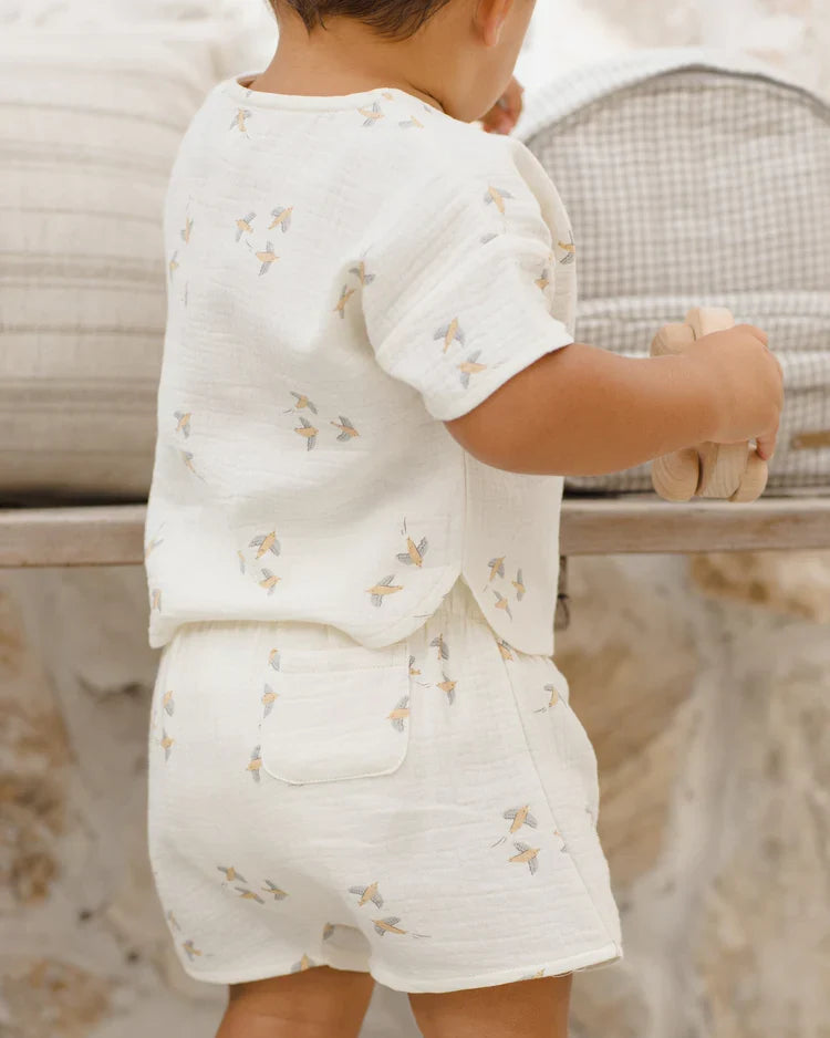 Woven Boxy Top + Short Set | Birds | Quincy Mae-3