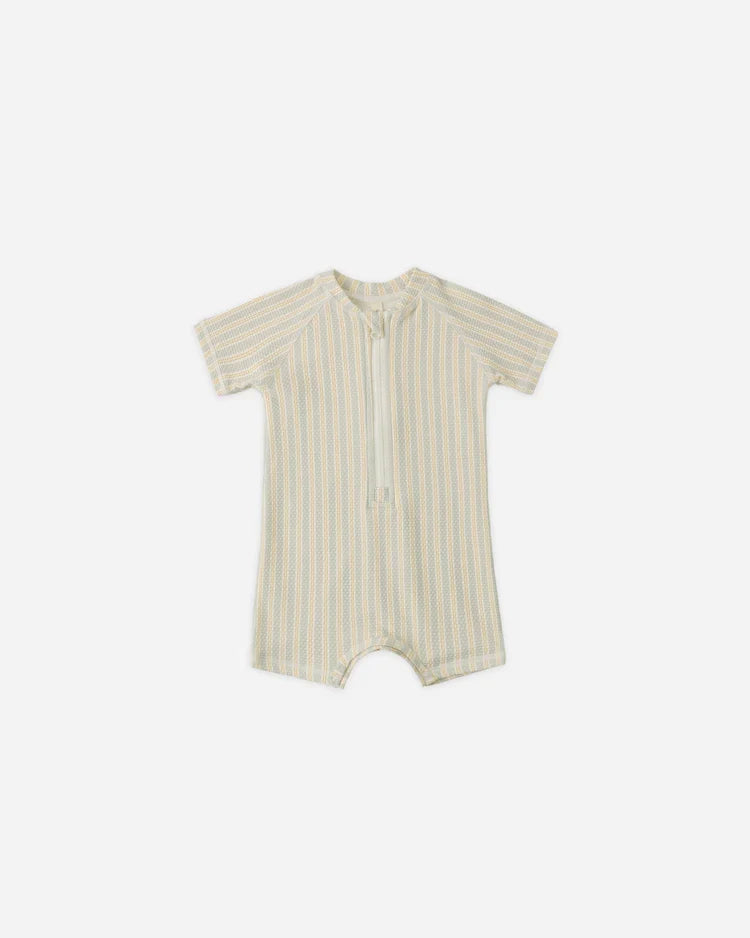 Zip Rashguard One-Piece | Blue + Butterscotch Stripe | Quincy Mae-4