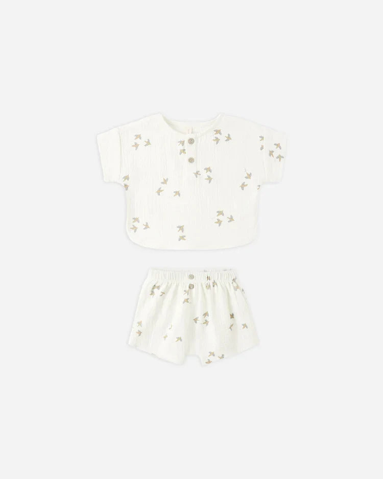 Woven Boxy Top + Short Set | Birds | Quincy Mae-2