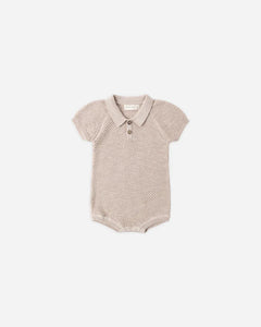 Knit Polo Romper | Heathered Latte | Quincy Mae-1
