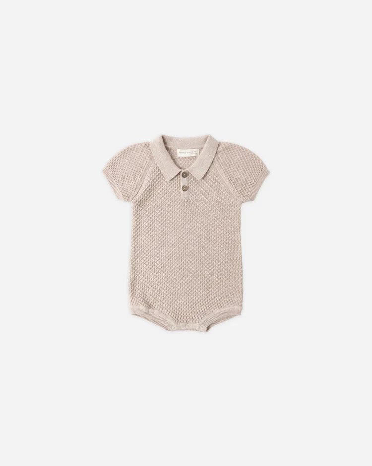 Knit Polo Romper | Heathered Latte | Quincy Mae-1