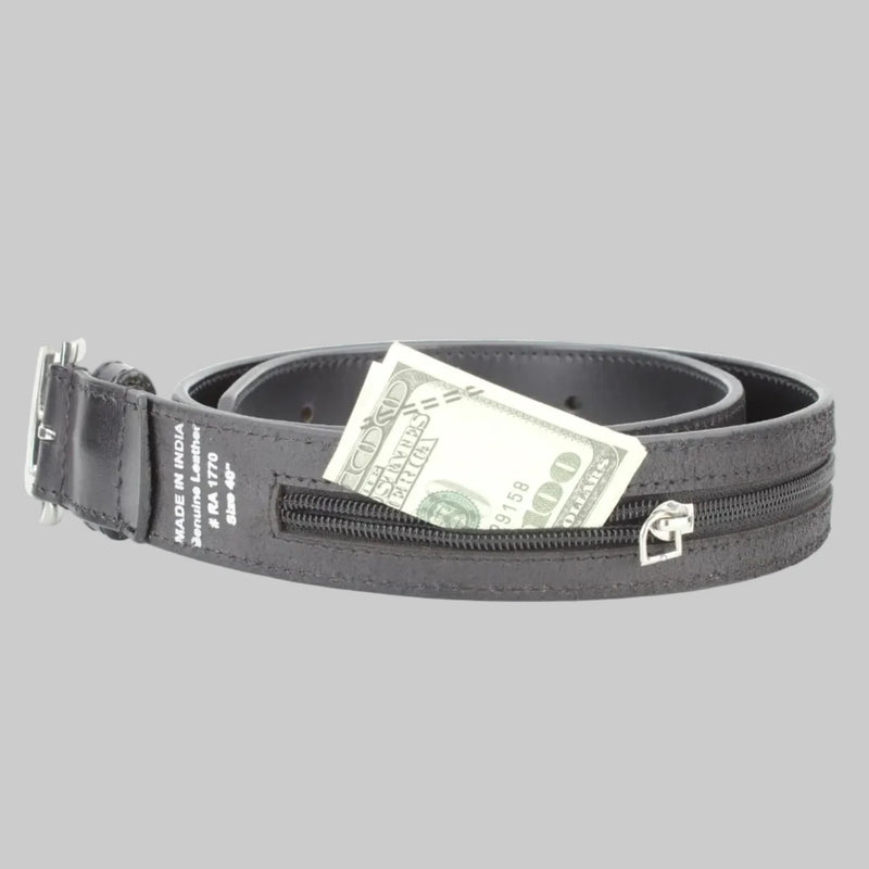 Men’s Buff Grain Leather Travel Belt with Secret Internal Zipper Pocket-2