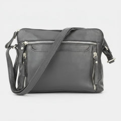 Leather Crossbody Slim Bag with Zippered Pockets & Adjustable Strap-2