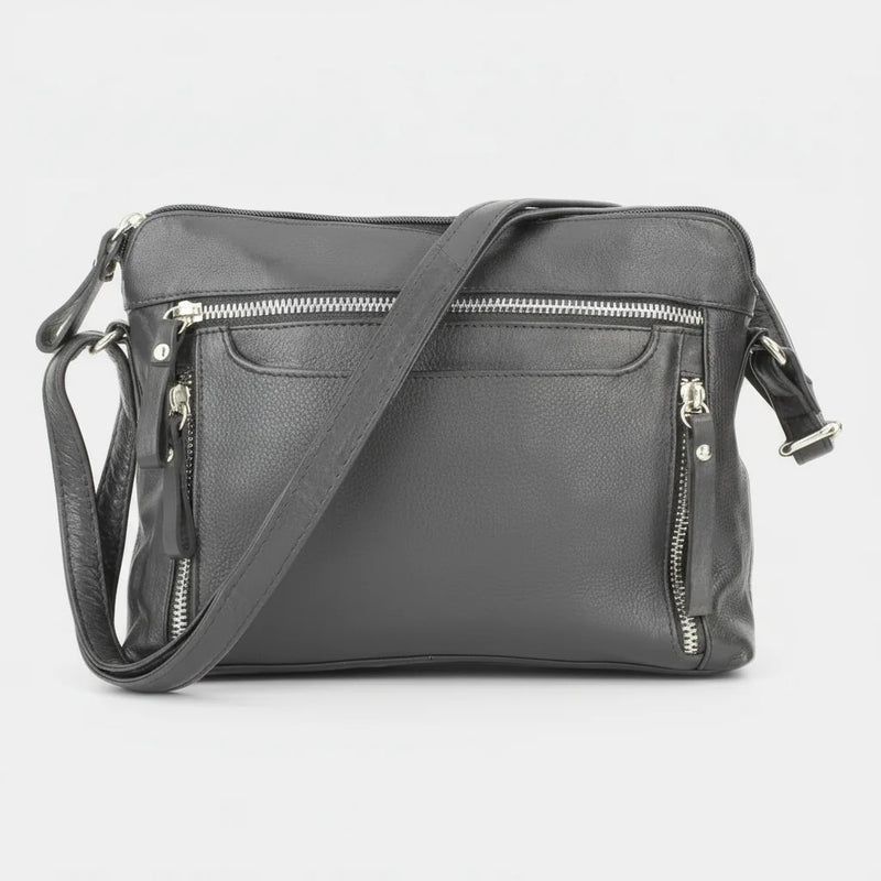 Leather Crossbody Slim Bag with Zippered Pockets & Adjustable Strap-2