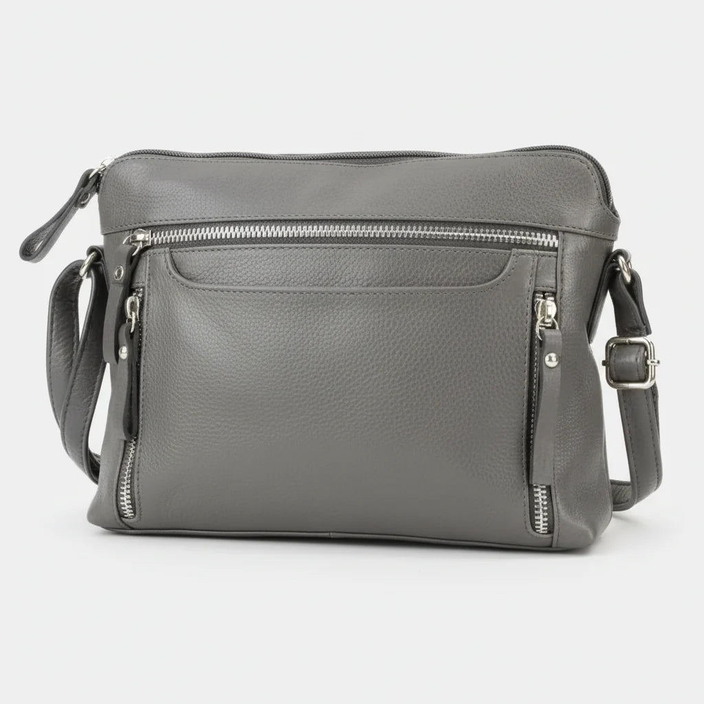 Leather Crossbody Slim Bag with Zippered Pockets & Adjustable Strap-1