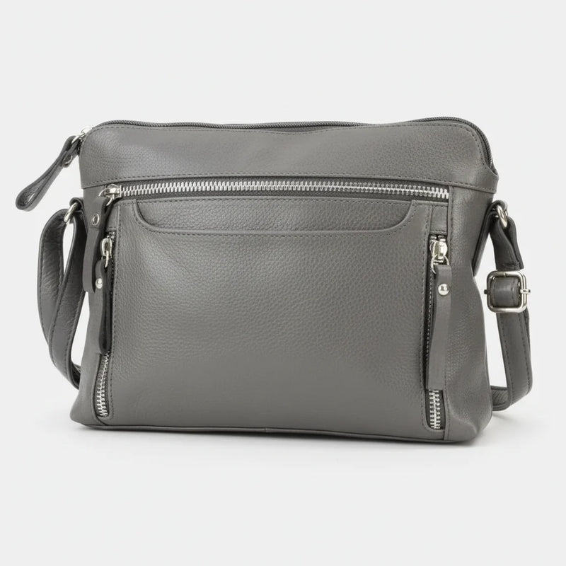 Leather Crossbody Slim Bag with Zippered Pockets & Adjustable Strap-1
