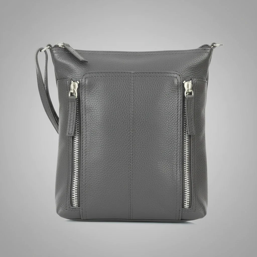 Slim Leather Crossbody. Small Vertical Zip Women’s Bag with Adjustable Strap-3