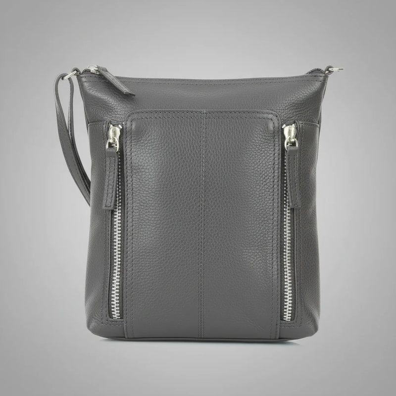 Slim Leather Crossbody. Small Vertical Zip Women’s Bag with Adjustable Strap-3