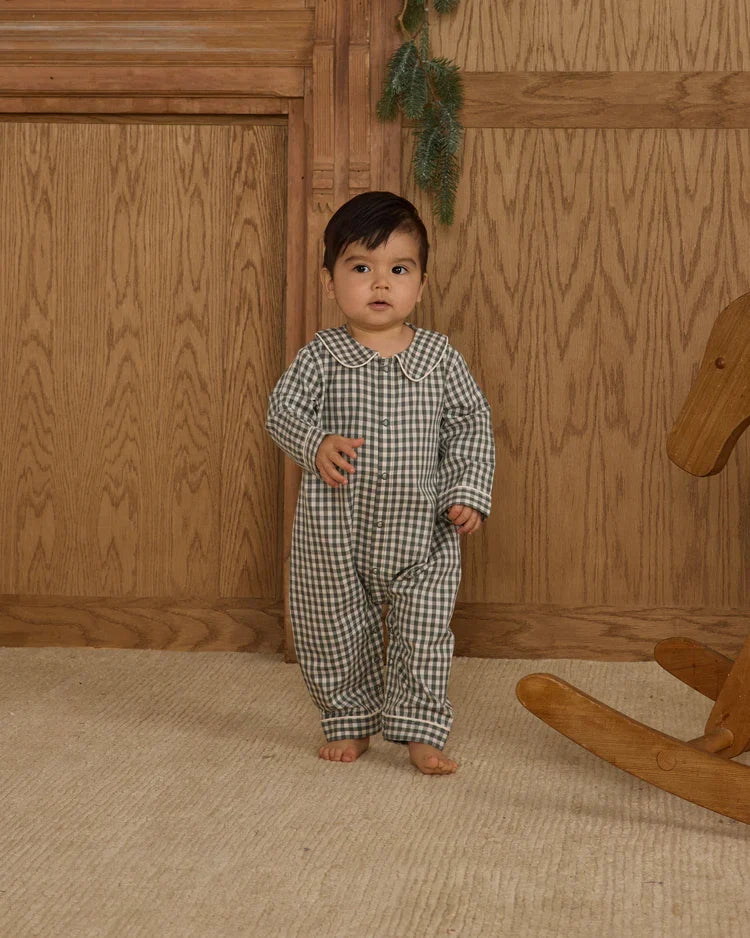 Baby Pajama Romper | Evergreen  Gingham | Rylee & Cru-1