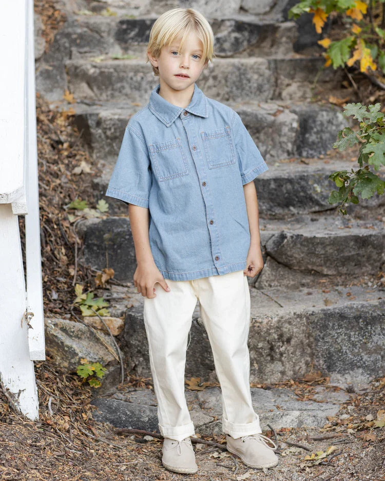 Denim Short Sleeve Overshirt | Washed  Blue | Rylee & Cru-4