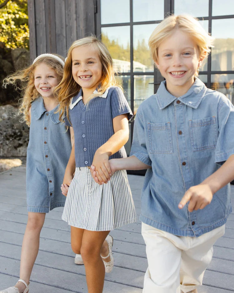 Denim Short Sleeve Overshirt | Washed  Blue | Rylee & Cru-5