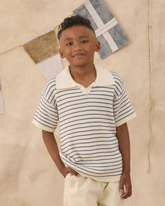 Chandler Knit Polo | Marine Stripe | Rylee & Cru-1