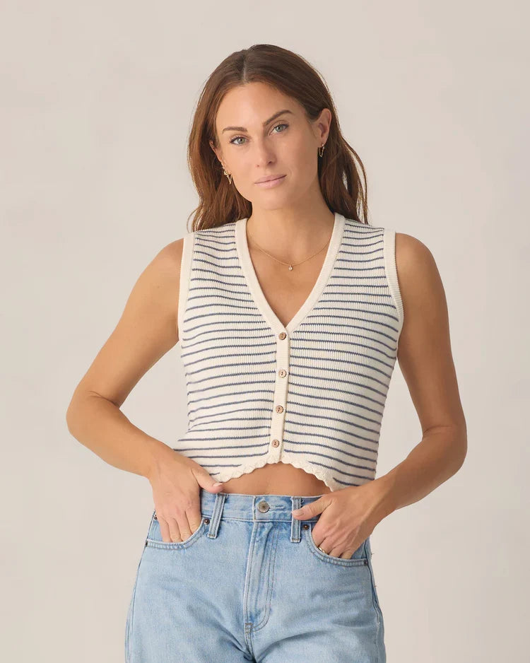 Ladies Knit Vest | Marine Stripe | Rylee & Cru-2