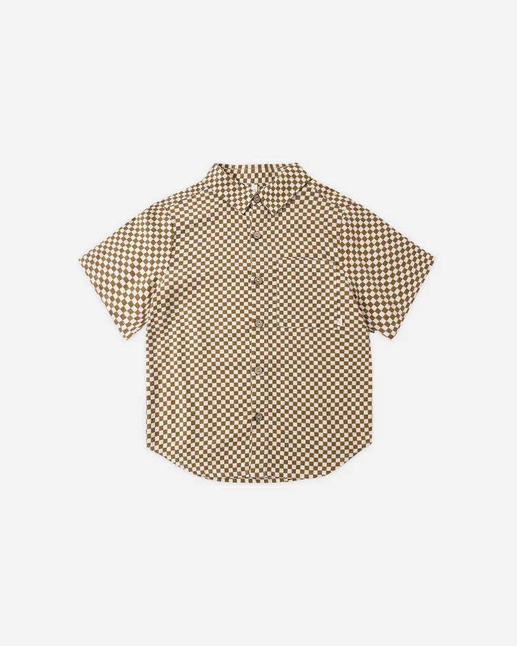 Collared Short Sleeve Shirt | Ocre Check | Rylee & Cru-2