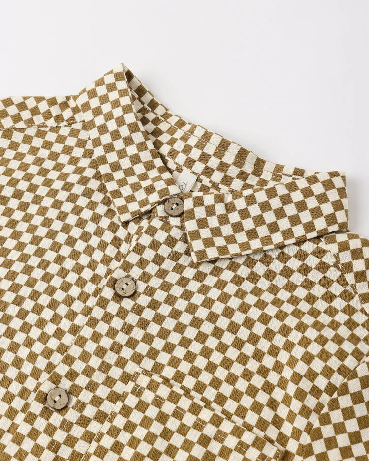 Collared Short Sleeve Shirt | Ocre Check | Rylee & Cru-5