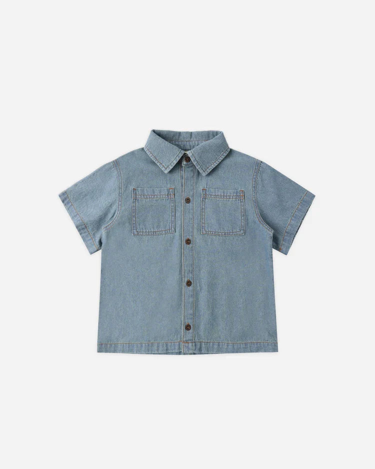 Denim Short Sleeve Overshirt | Washed  Blue | Rylee & Cru-2