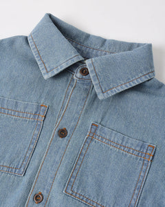 Denim Short Sleeve Overshirt | Washed  Blue | Rylee & Cru-6