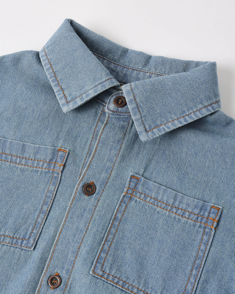 Denim Short Sleeve Overshirt | Washed  Blue | Rylee & Cru-6