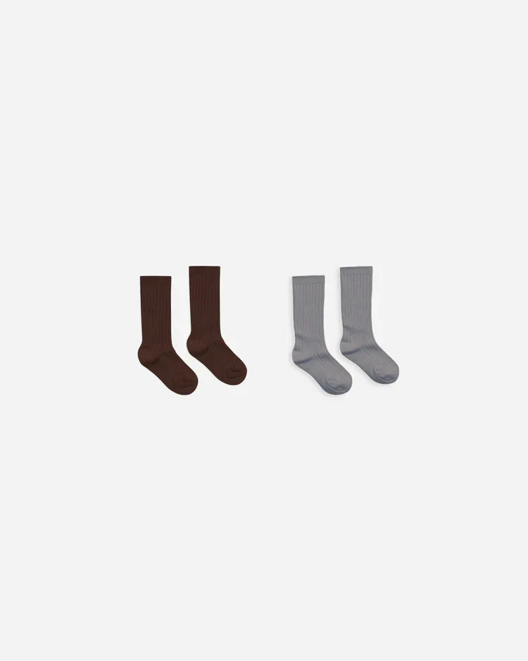 Ribbed Socks | Brown, Dusty Blue | Rylee & Cru-1