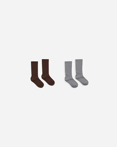 Ribbed Socks | Brown, Dusty Blue | Rylee & Cru-1
