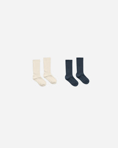 Ribbed Socks | Natural, Navy | Rylee & Cru-1