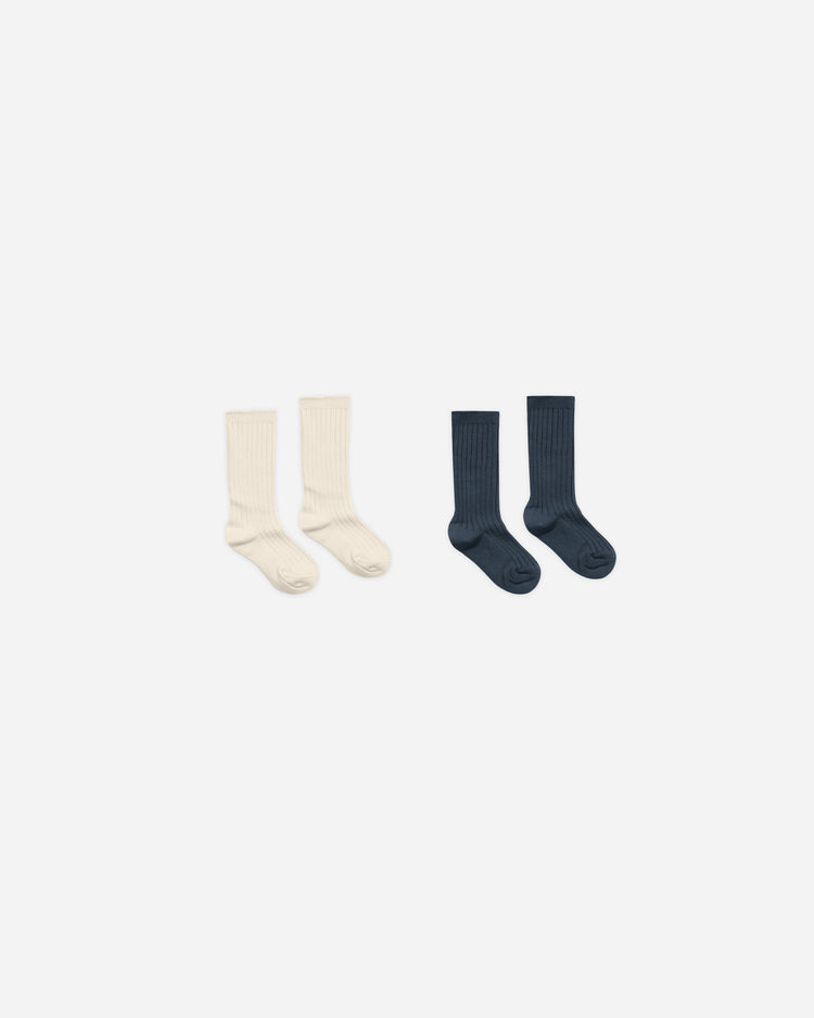 Ribbed Socks | Natural, Navy | Rylee & Cru-1