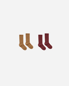 Ribbed Socks | Golden, Burgundy | Rylee & Cru-1