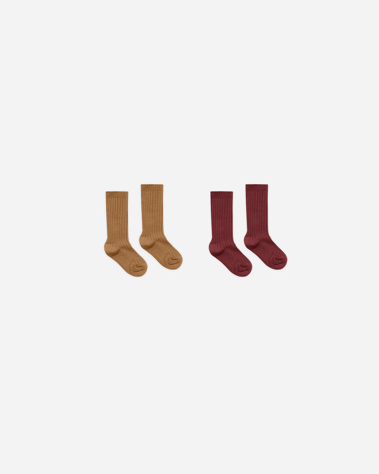 Ribbed Socks | Golden, Burgundy | Rylee & Cru-1