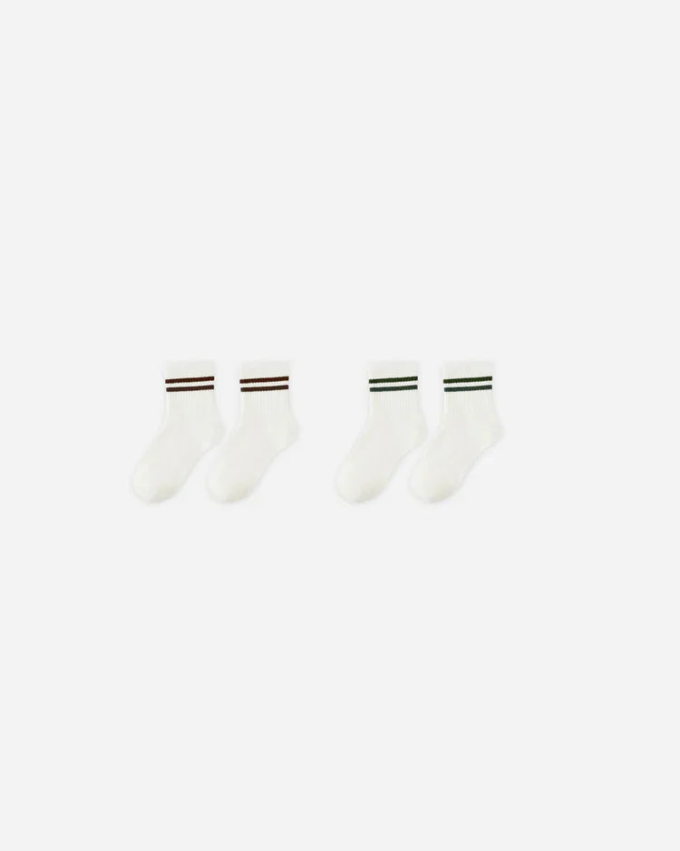 Stripe Socks, Set of 2 | Brown + Green  Stripe | Rylee & Cru-1