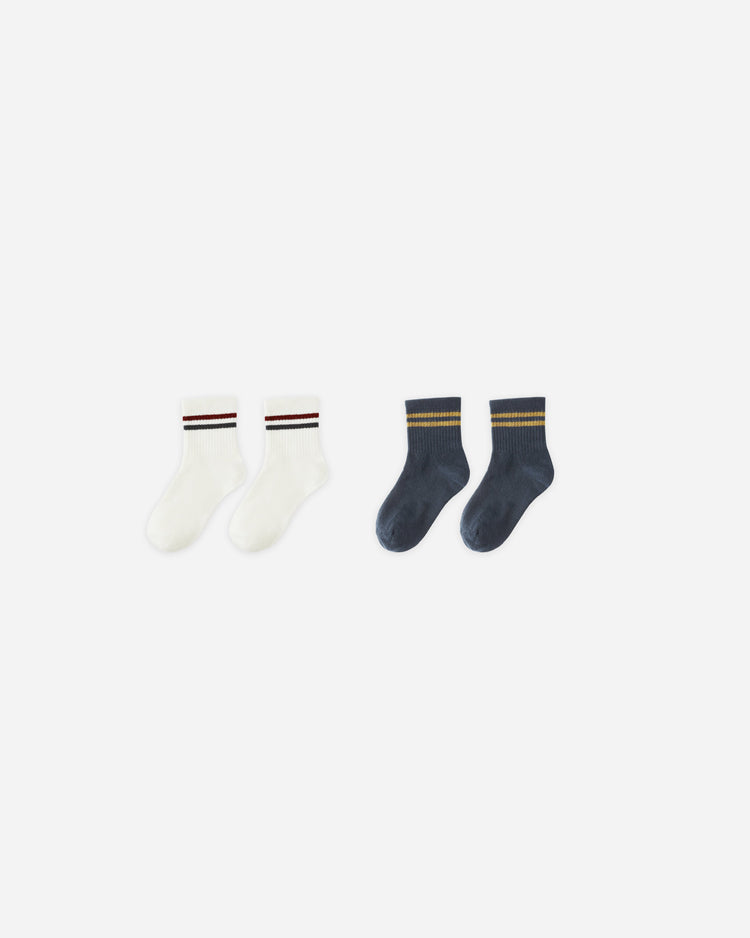 Stripe Socks, 2-pack | Ivory, Navy | Rylee & Cru-1
