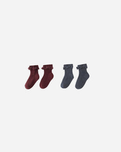 Lace Trim Socks, 2-pack | Burgundy, Navy | Rylee & Cru-1