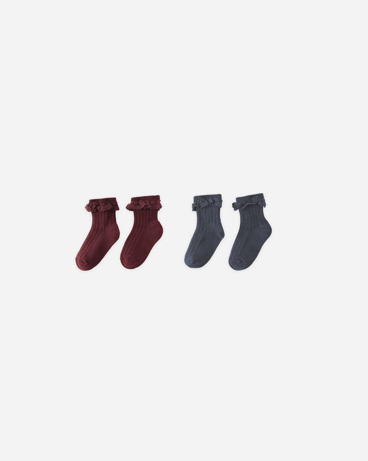 Lace Trim Socks, 2-pack | Burgundy, Navy | Rylee & Cru-1