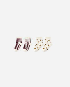 Jacquard Socks, 2-pack | Burgundy Stripe, Apple | Rylee & Cru-1