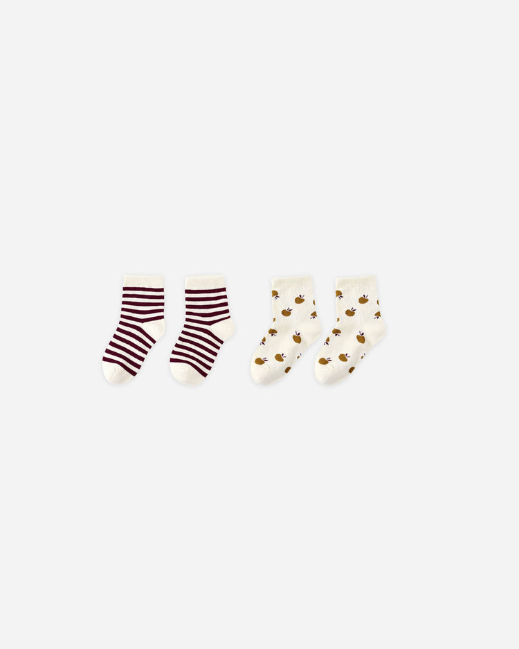 Jacquard Socks, 2-pack | Burgundy Stripe, Apple | Rylee & Cru-1