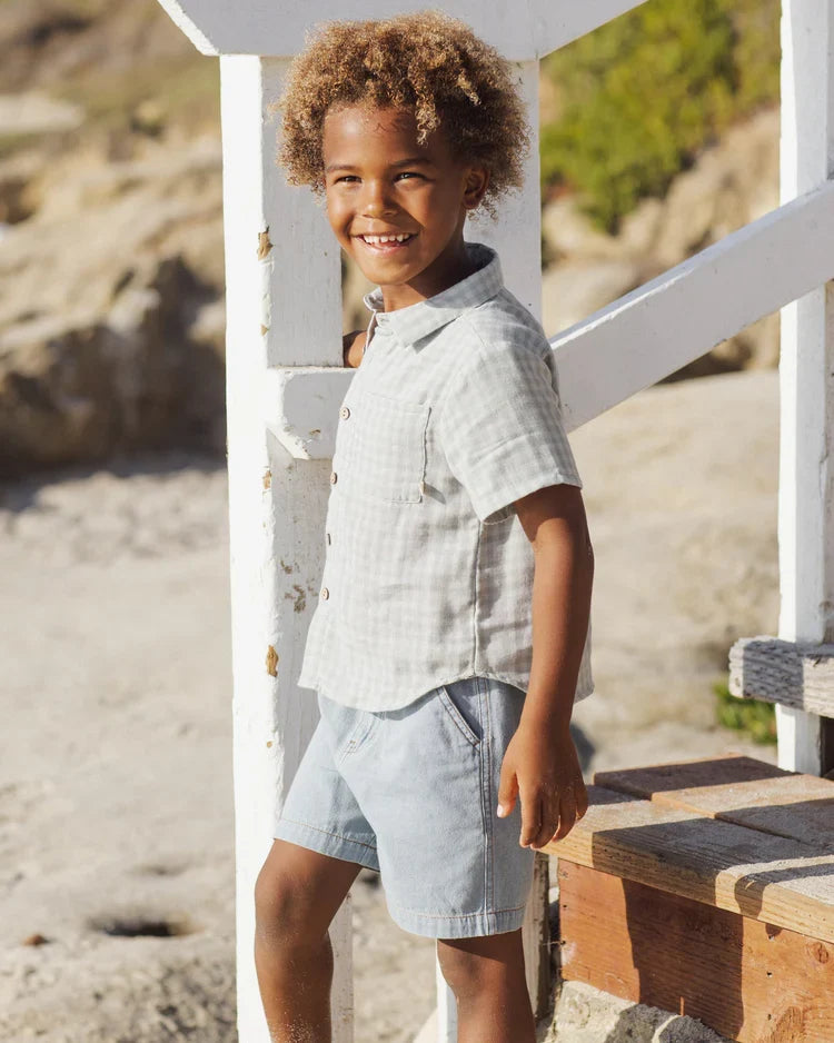 Collared Short Sleeve Shirt | Green Gingham | Rylee & Cru-3